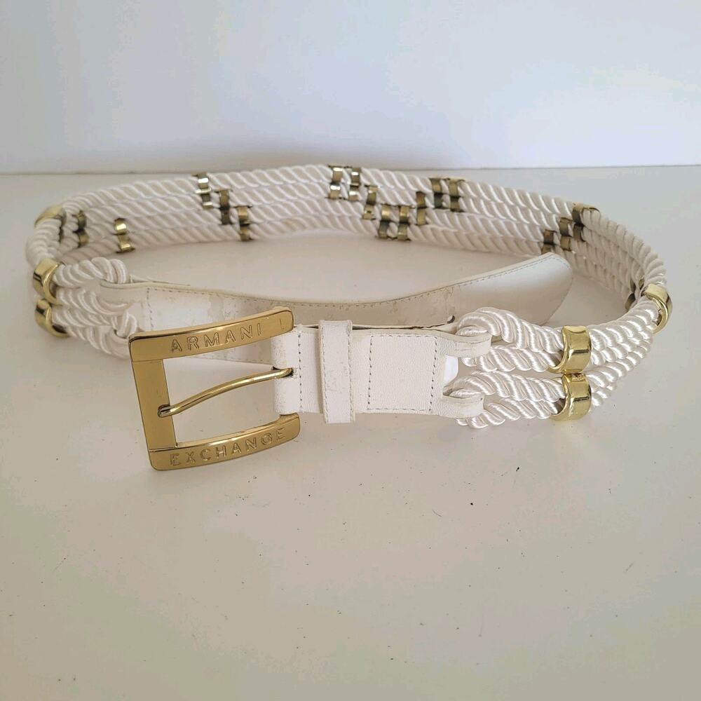 Armani Exchange Women Vintage Belt Wide Width Size 30-34 White Gold‎ Glam Fair